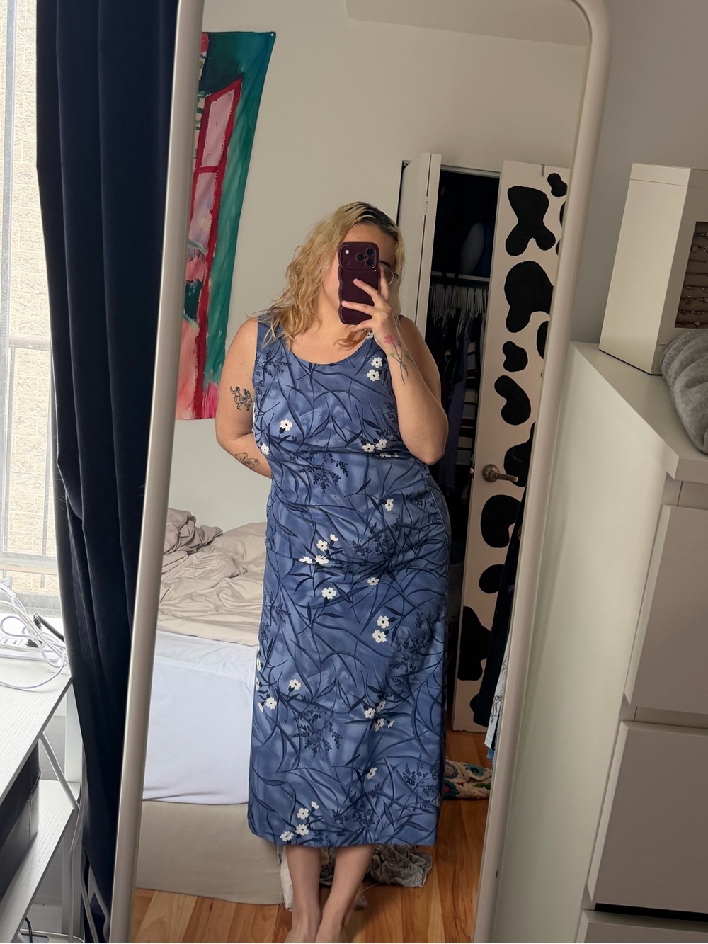 Blue Floral Midi Slip Dress